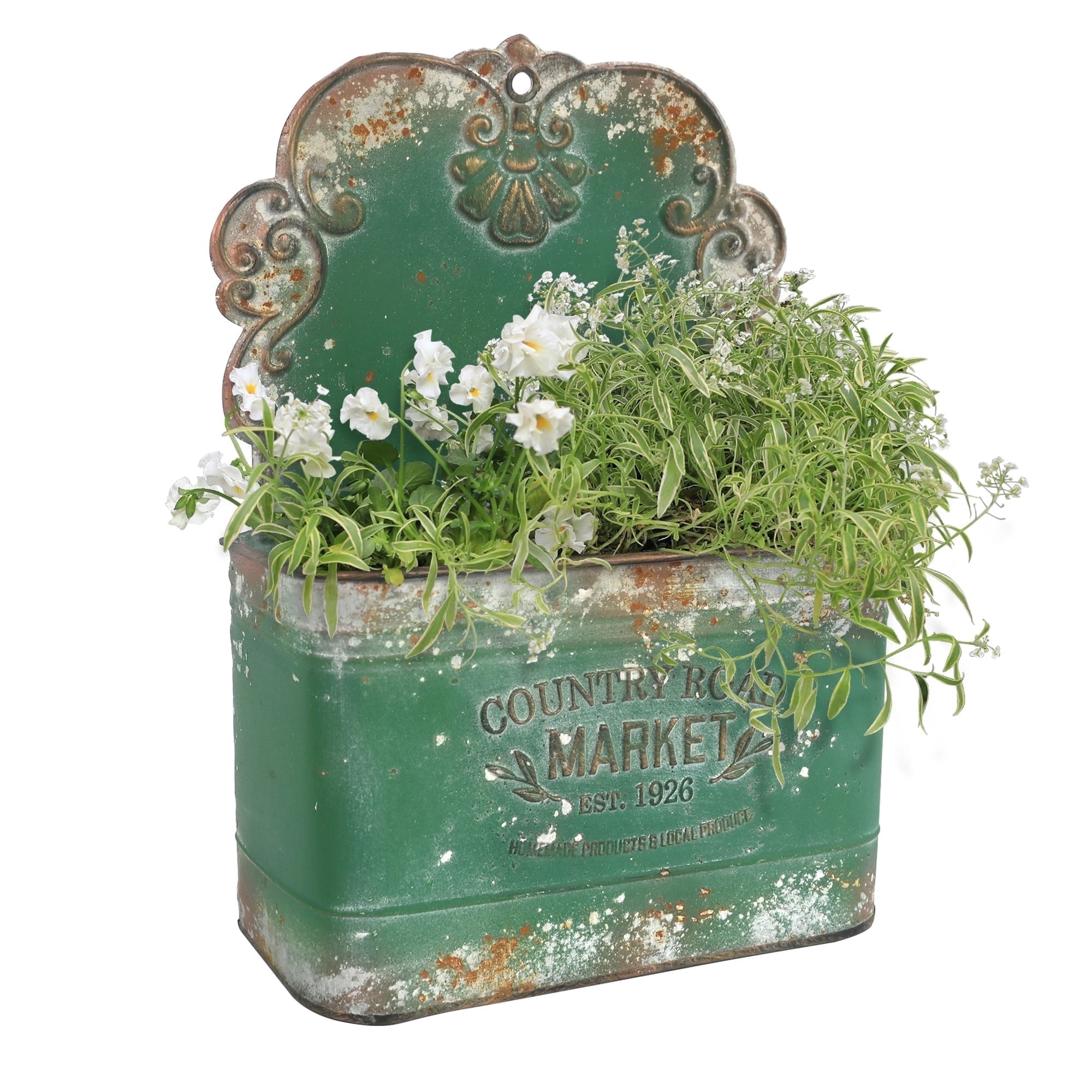 Galvanized Metal Wall Planter - Rustic Vintage Wall Mounted Planters for Indoor Outdoor Plants Farmhouse Hanging Plant Holder Decor (13.2" L x 9.5" H)