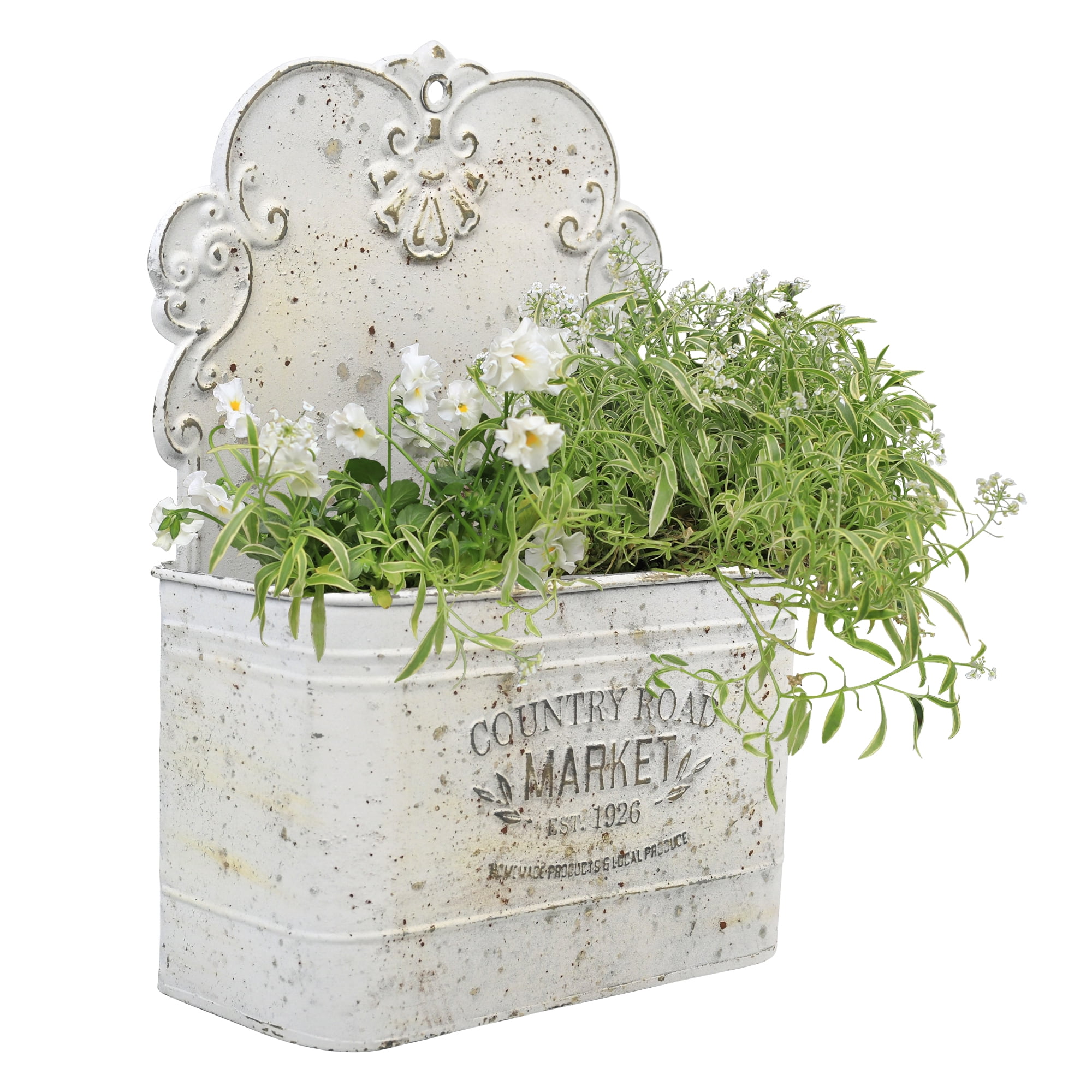 Galvanized Metal Wall Planter - Rustic Vintage Wall Mounted Planters for Indoor Outdoor Plants Farmhouse Hanging Plant Holder Decor (13.2" L x 9.5" H)
