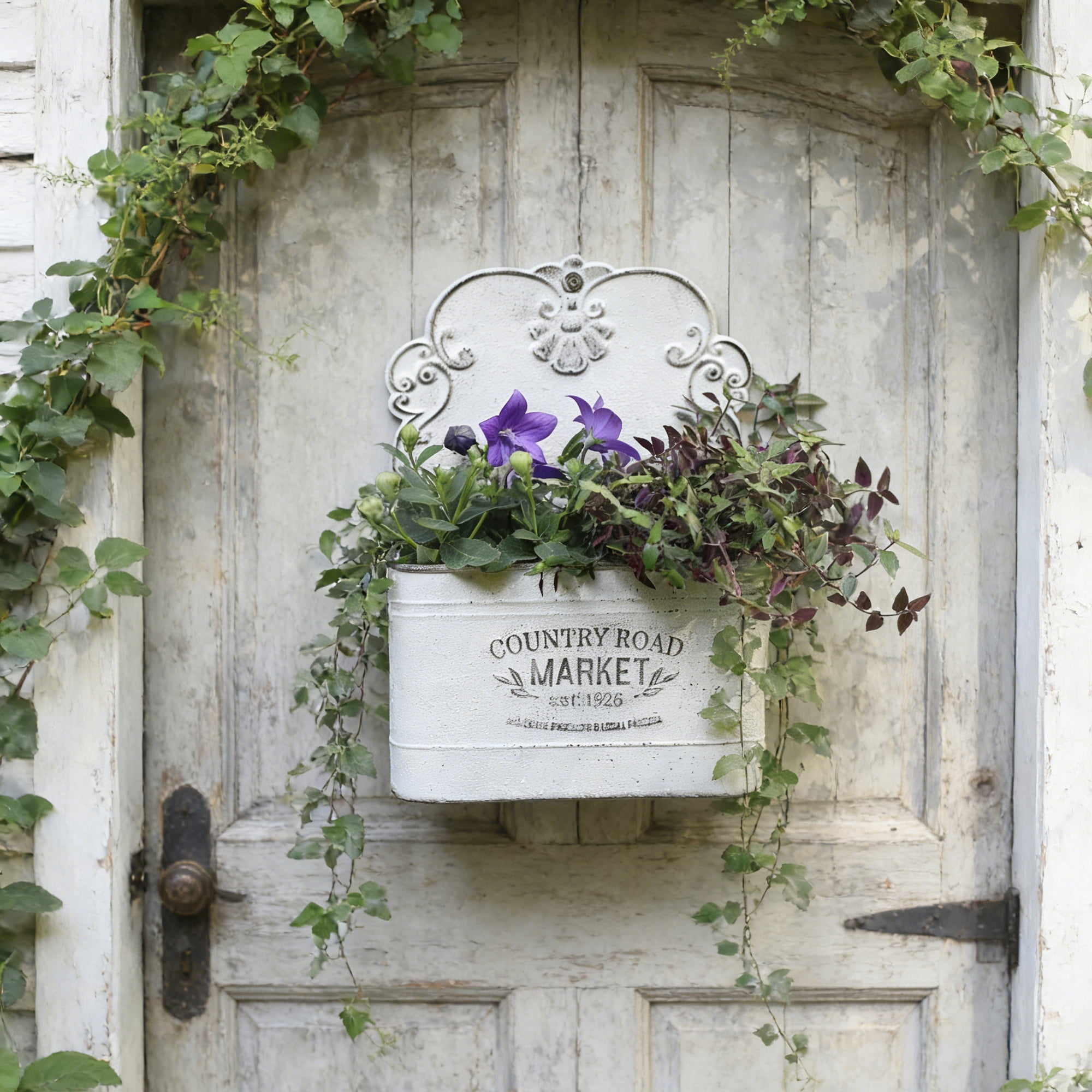 Galvanized Metal Wall Planter - Rustic Vintage Wall Mounted Planters for Outdoor Plants Farmhouse Hanging Plant Holder Decor (13.2" L x 9.5" H)
