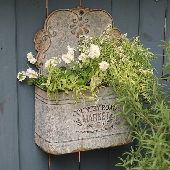 Galvanized Metal Wall Planter - Rustic Vintage Wall Mounted Planters for Indoor Outdoor Plants Farmhouse Hanging Plant Holder Decor (13.2" L x 9.5" H)