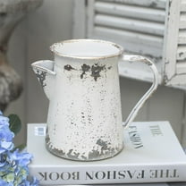 Bigfortune Vinatge Flower Vase for Table Decor,Rustic Metal Pitcher Milk Jug White Vase - Farmhouse Vase Home Decor, Perfect for Fresh/Dried Flowers