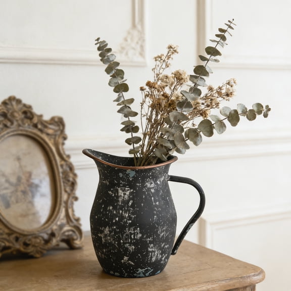 Bigfortune Vinatge Flower Vase for Table Decor,Rustic Metal Pitcher Milk Jug Vase - Farmhouse Vase Home Decor, Perfect for Fresh/Dried Flowers