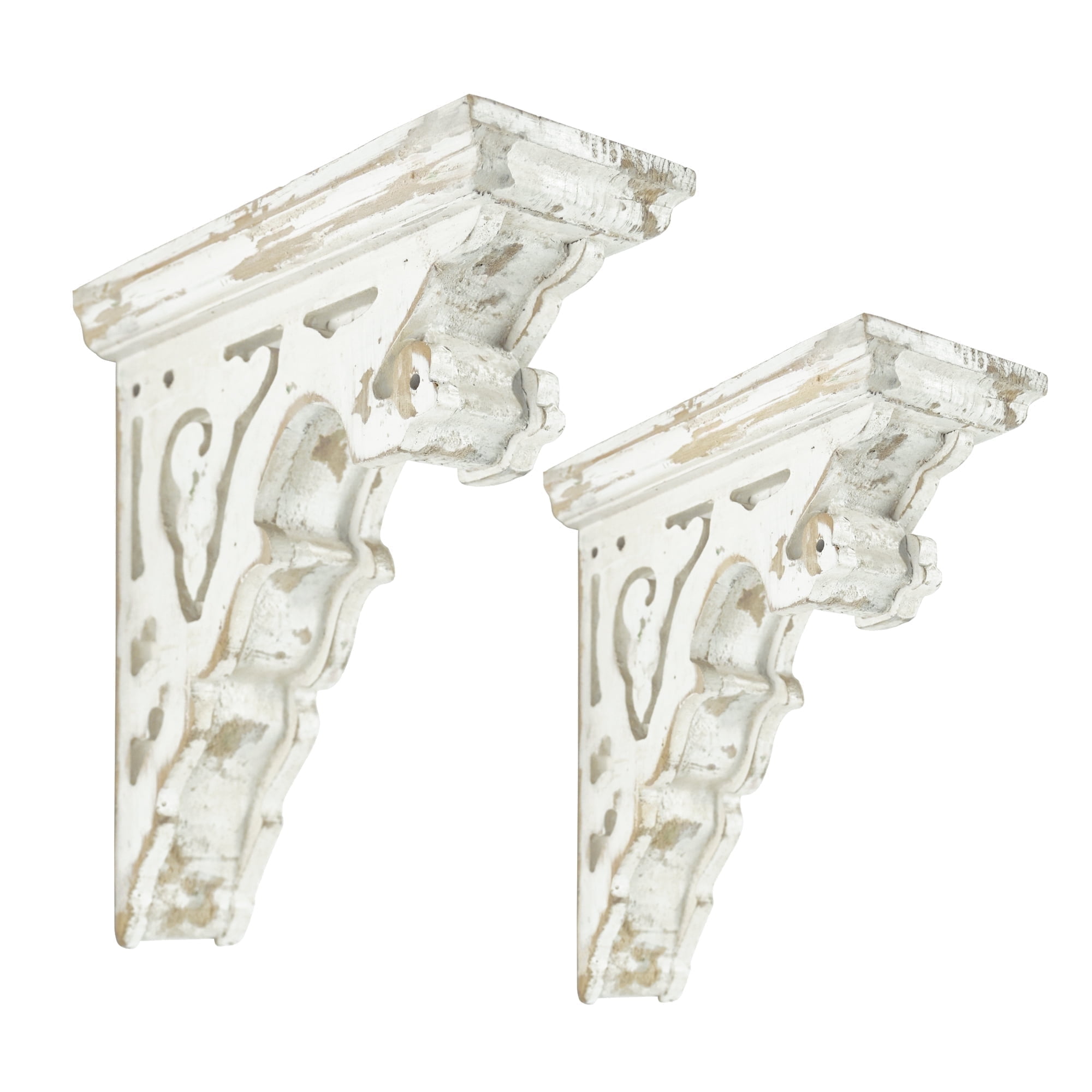 Antique White Handcarved Wooden Corbels Set of 2