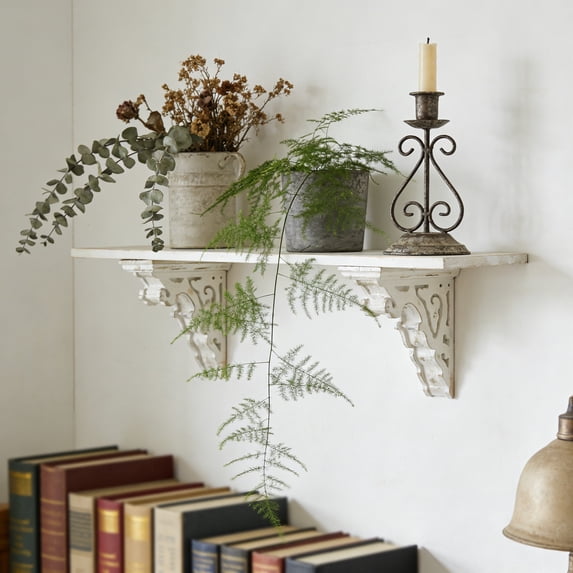 Wood Corbels Sets of 2 Wooden Shelf Brackets Corbels for Shelf Shabby White Wood Corbel Brackets Vintage Style, 3.1" x 7.2" x 7.8"