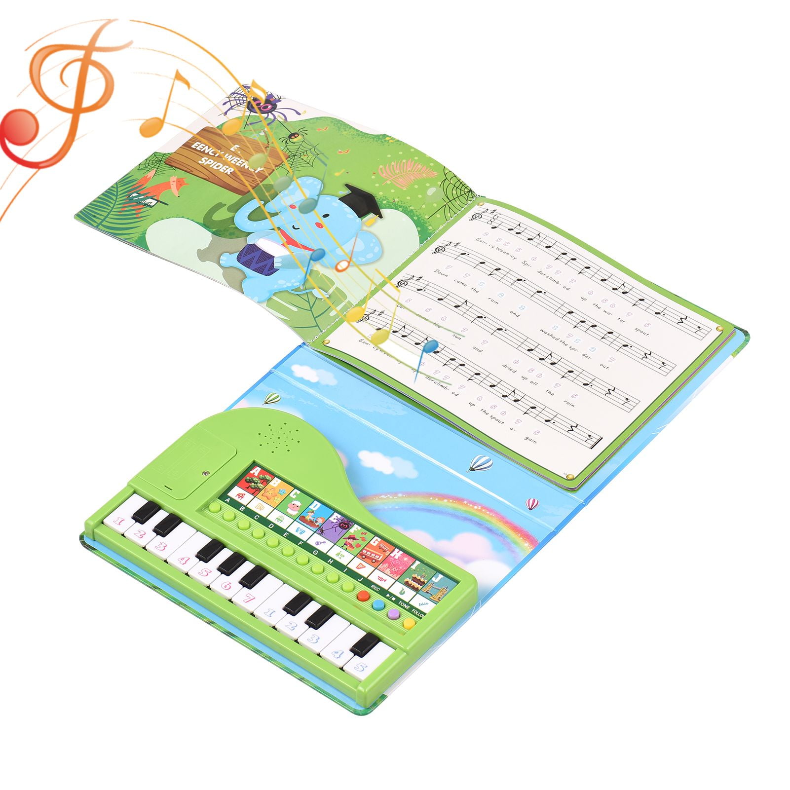 Bigfun 20-key Piano Book Electronic Piano Keyboard & Book 2-in-1 Piano Songbook with Built-in Keyboard with 10 Instruments & 10 Songs Educational Musical Gadget for Kids