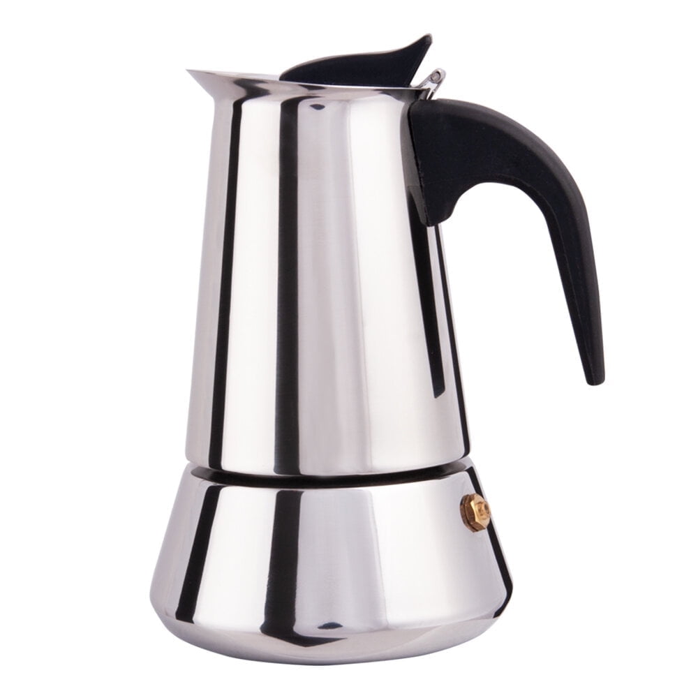 Biggcoffee Stovetop Espresso Maker, Moka Pot, Italian Coffee Maker, Coffee Percolator, Stainless Steel Moca Pots, 4 Cups Coffee Maker 6.76 oz/200 ml (Silver, Black)