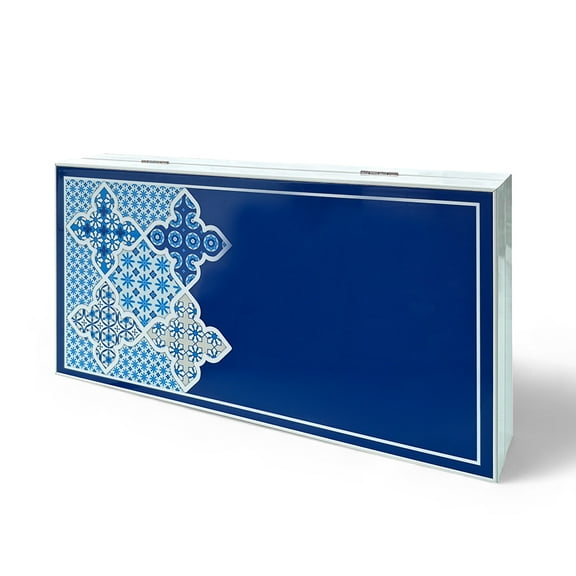 Biggdesign Blue Tile Backgammon Set, Magnetic Closure, Scratch-Resistant Surface