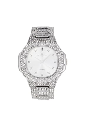 Bigger is Better Oversized or Baguette Diamonds for The Luxurious King-Your Style! Your Choice!-Bling-ed Out Oblong Metal Mens Watch- ST10316CE (ST10235 DX Shiny Silver)