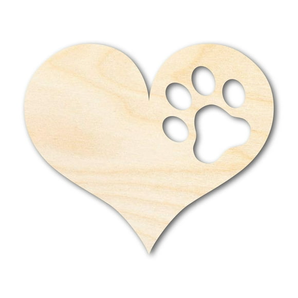 Bigger Better | Unfinished Wood Pawprint Heart Shape |  DIY Craft Cutout 18" / 1/4"