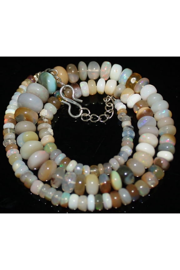 Bigger Size Natural Ethiopian Disco Opal Beads 3To10MM 16" Necklace 101CT