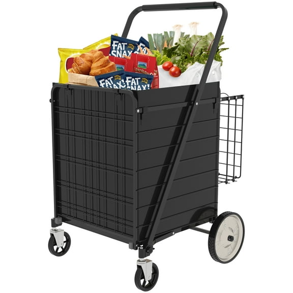 Bigger Super Jumbo Foldable Grocery Cart with Double Basket 360 Wheels