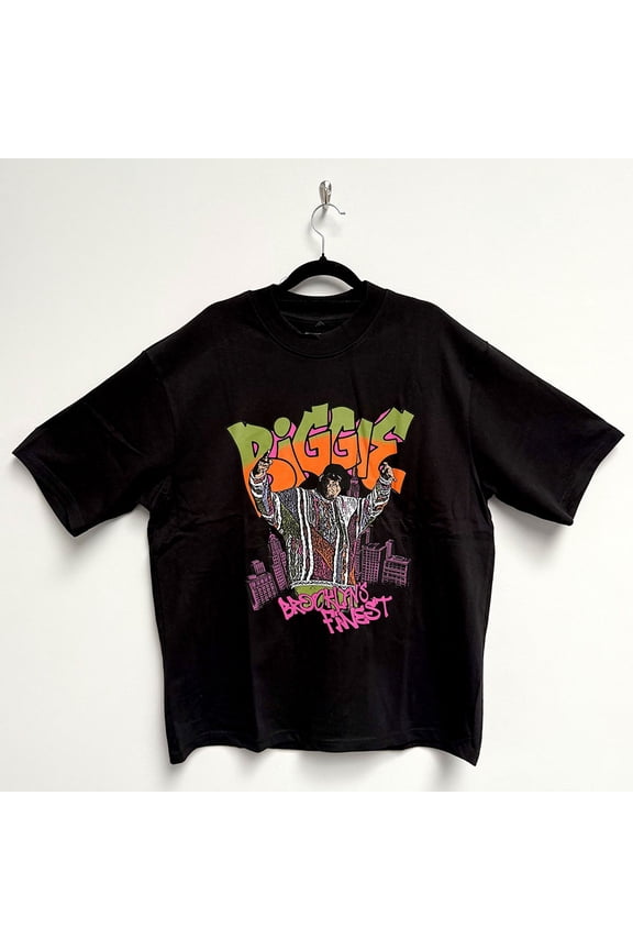 Biggie Smalls Unisex Oversized Boxy T-Shirt Cartoon Graffiti (Black) (XX-Large)