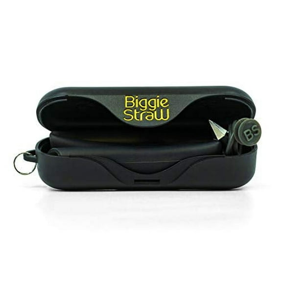 BiggieStraw Extra Wide Collapsible, Reusable Straw | Thick Smoothies, Milkshakes, Boba, Bubble Tea | Travel Case, Cleaning Tool, Angled Tip | Easy to Clean | Eco-Friendly | BPA Free Silicone