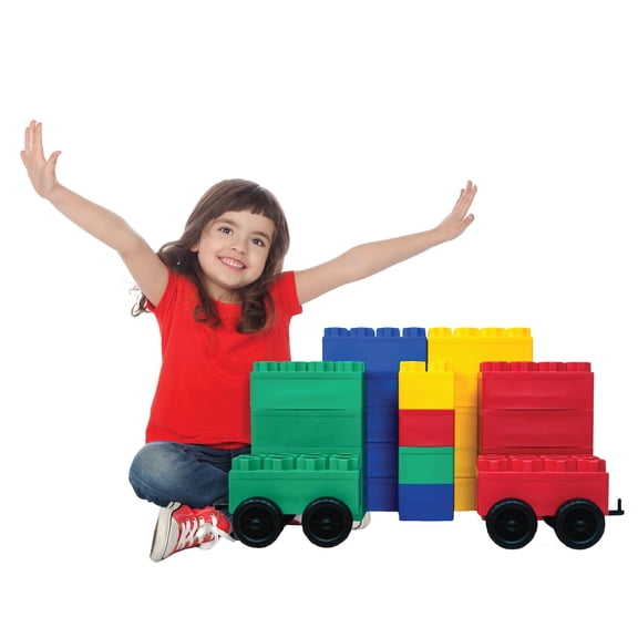 BiggoBlocks Jumbo Building Blocks Set for Kids Ages 3-8, Indoor & Outdoor Play, 24 Pieces & 2 Cars