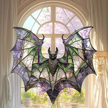 Biggon Clearance Sale Bat Stained Glass Window Hangings Bat Suncatcher Halloween Decoration Bat Decor Hanging For Home Kitchen Living Room