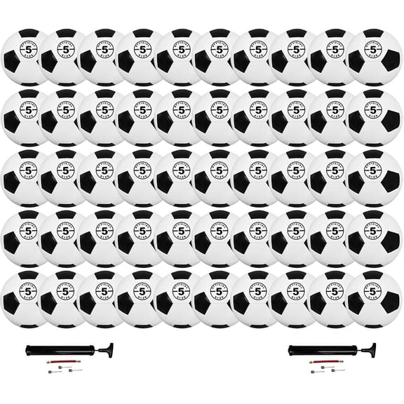 Biggz (50 Pack) Premium Classic Soccer Balls Size 5 with Ball Hand Pump