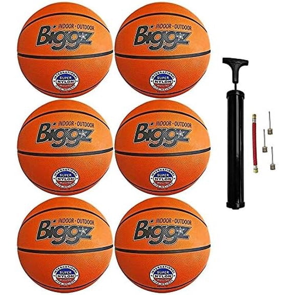 Biggz (6 Pack) Official Size 7 Premium Rubber Basketballs - Bulk Wholesale with Pump
