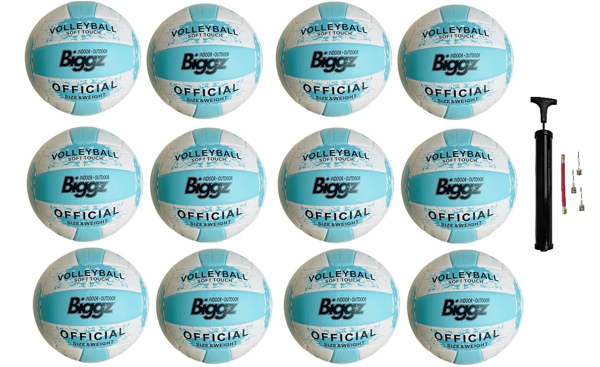 Biggz Beach Volleyball Soft Touch Official Size 5 (12 Pack) with (1) Ball Hand Pump