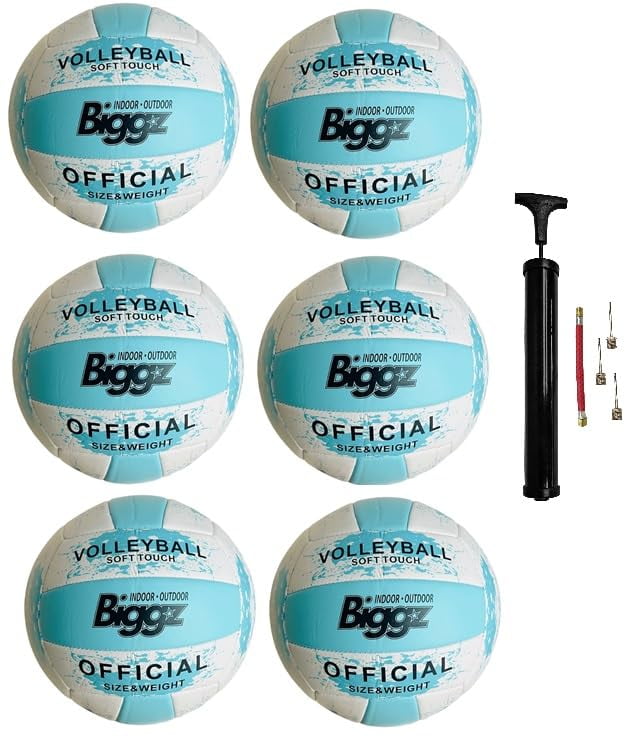 Biggz Beach Volleyball Soft Touch Official Size 5 (6 Pack) with (1) Ball Hand Pump