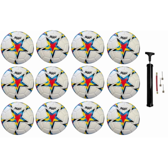 Biggz High Tech Mould Starz Soccer Ball Size 5 (12 pack) with (1) Hand Pump
