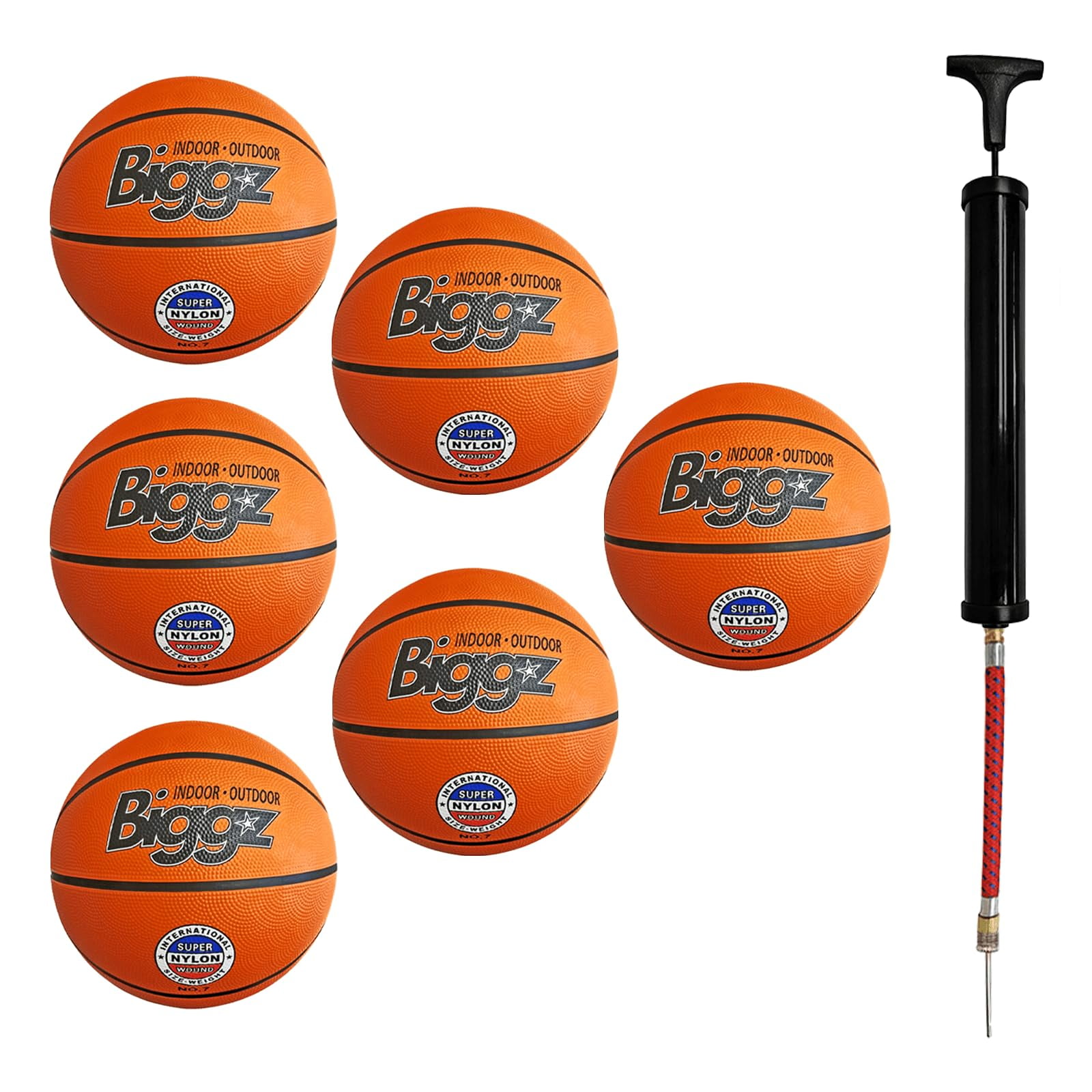 Biggz Mini Rubber Basketball 5in (6 Pack) with (1) Ball Hand Pump