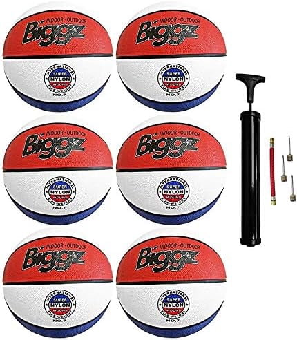 Biggz Official 7 Basketballs - Red/White/Blue, 6 Pack, 2-Ply Internal Pressure-Lock Butyl Bladder, Improved Grip, Enhanced Control, All-Court Performance