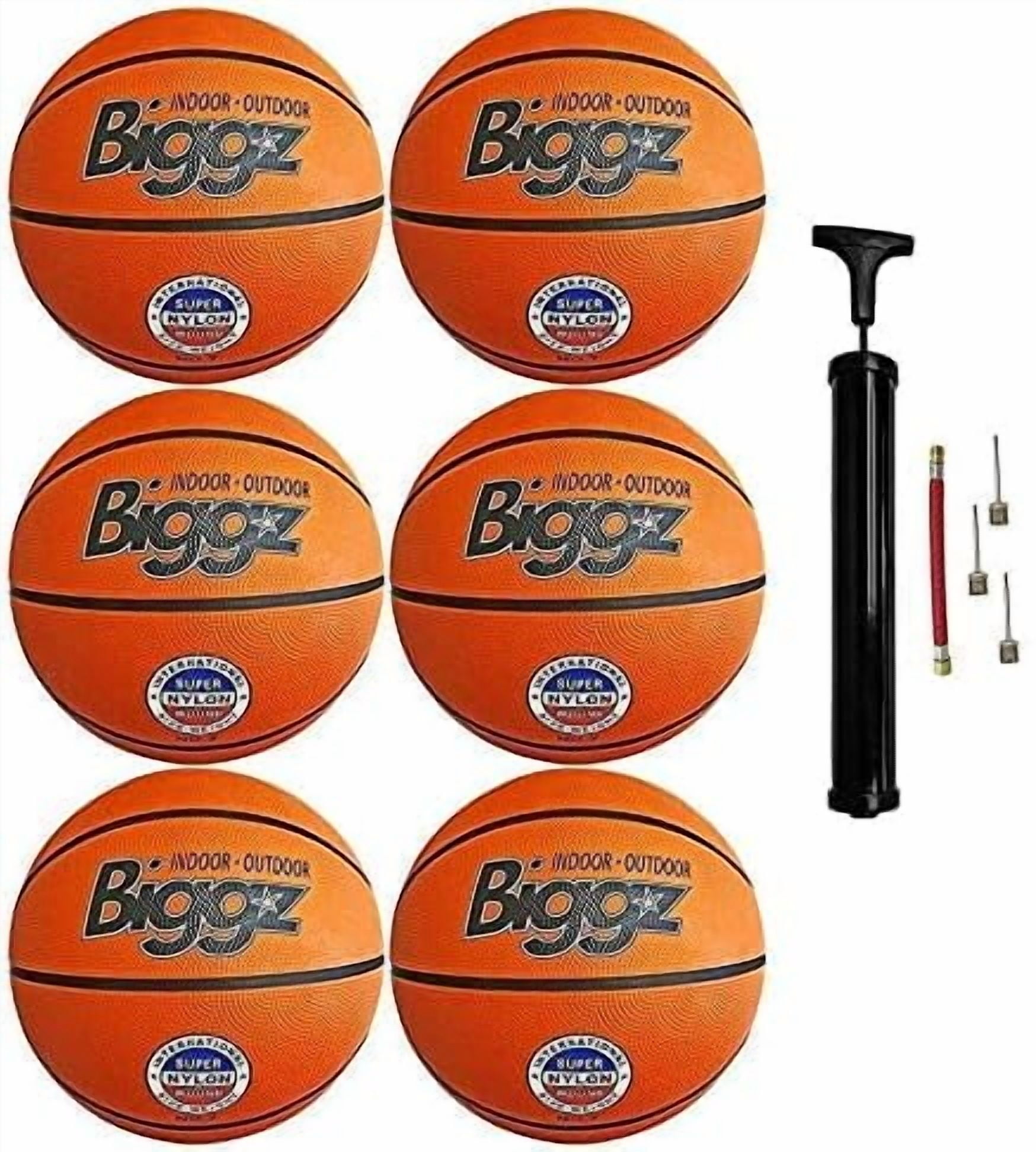 Biggz Orange Basketball size 6 (6 pack) with (1) Hand Pump