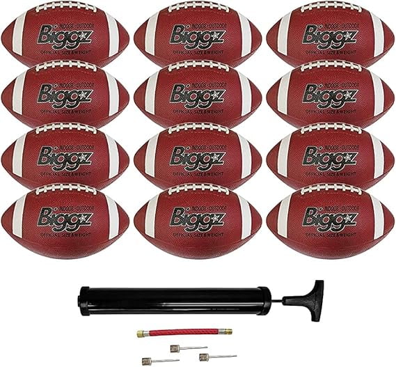 Biggz (Pack of 12) Premium Rubber Official Size Footballs with Pump