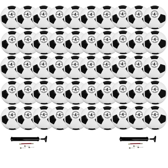 Biggz (Pack of 50) Premium Classic Soccer Balls with Hand Pump Size 4