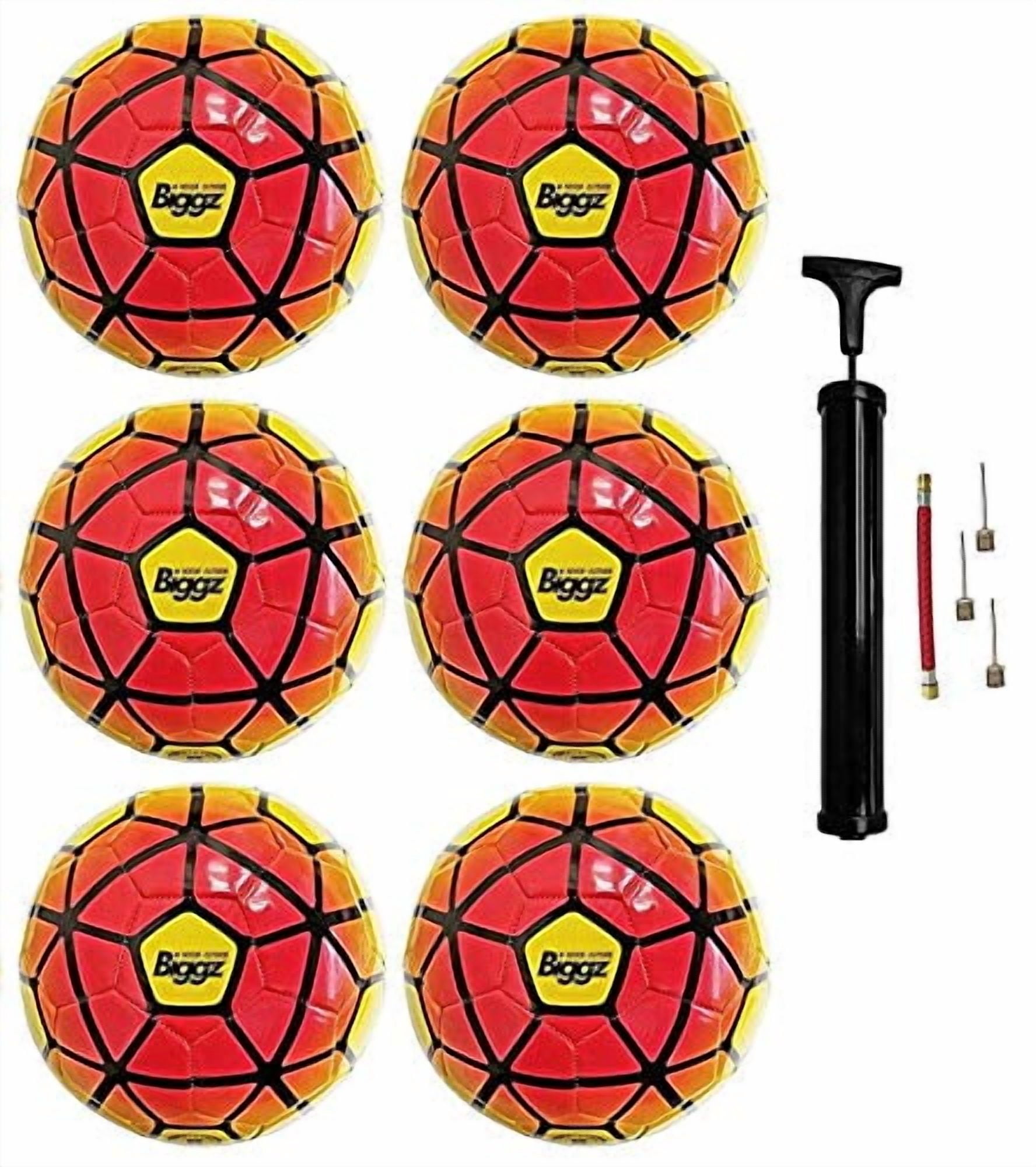 Biggz (Pack of 6) Premium Durable Soccer Balls Size 5 with Hand Pump