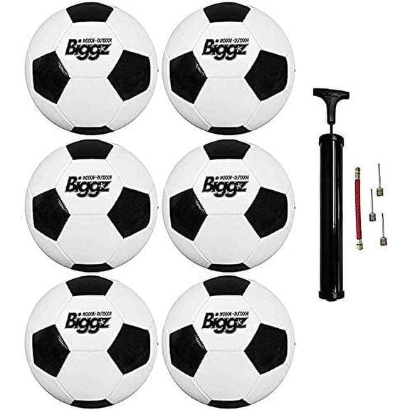 Biggz Premium Classic Soccer Balls with Hand Pumps - Size 3-6, 12, 50 Pack Options (Size 3 (Junior), 6 Pack)