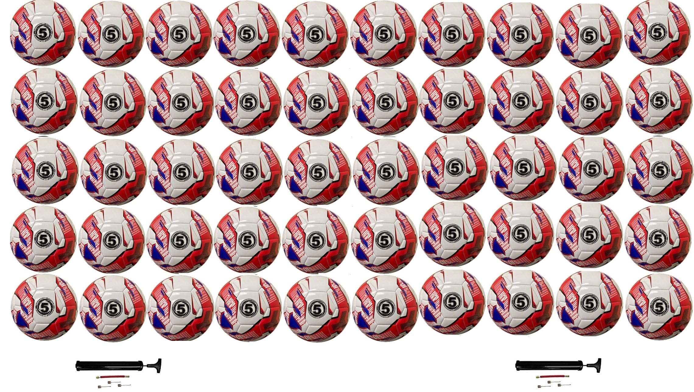 Biggz Premium Freedom Soccer Balls Size 5 (Pack of 50), with 2 Pumps and 6 Needles