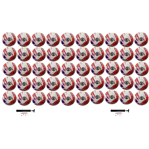 Biggz Premium Freedom Soccer Balls Size 5 (Pack of 50), with 2 Pumps and 6 Needles