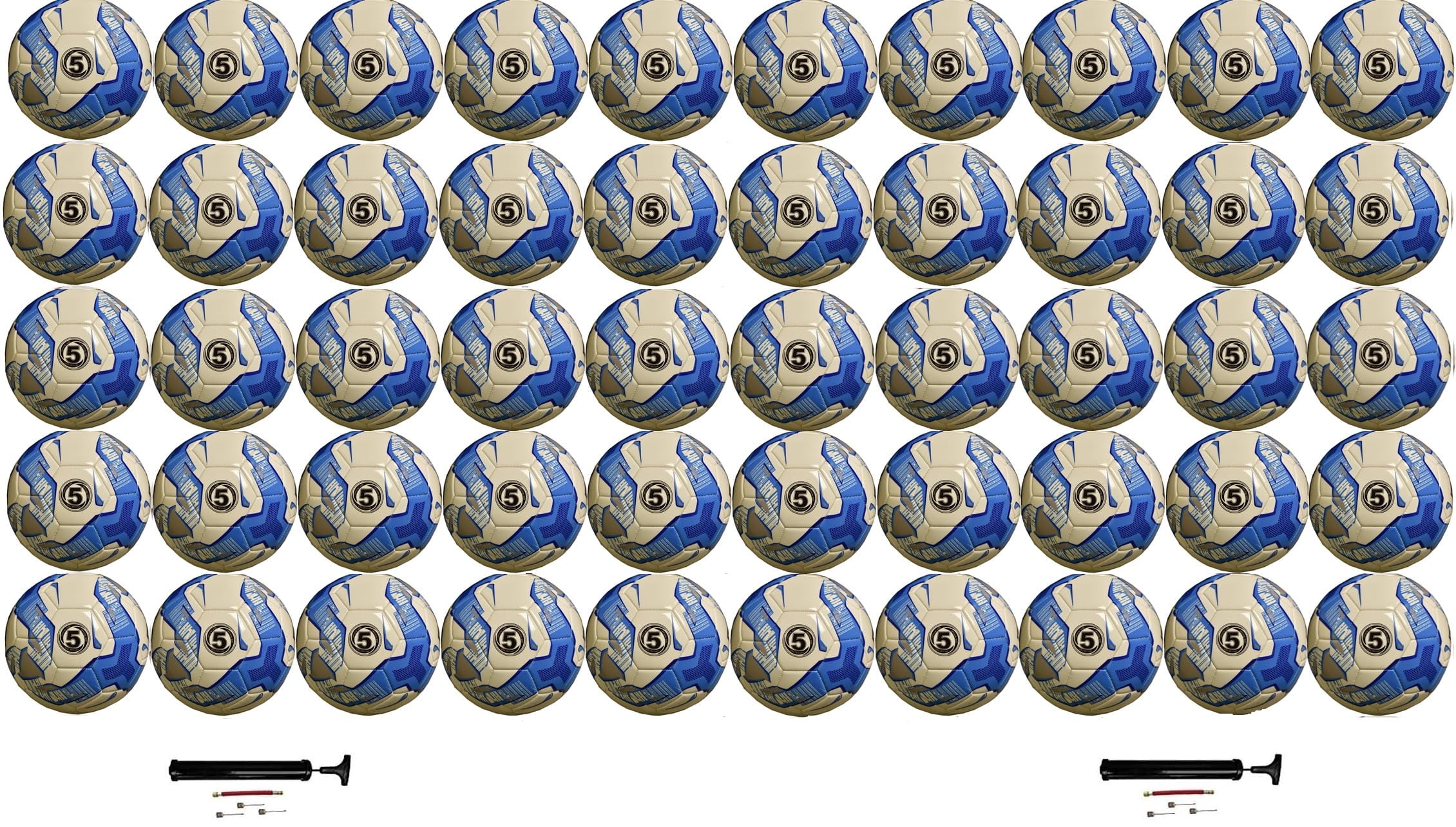 Biggz Premium Tundra Soccer Balls Size 5 (Pack of 50), with 2 Pumps and 6 Needles