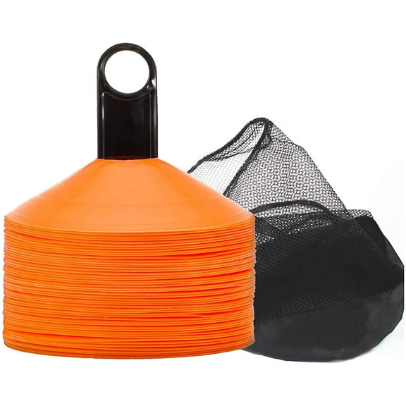 Biggz Pro Disc Cones (50 PCS) Disc Cone Agility Training Sports Cone Plastic with Carry Bag & Holder for Training, Football, Soccer, Kids, Sports, Field Cone Markers (Orange)