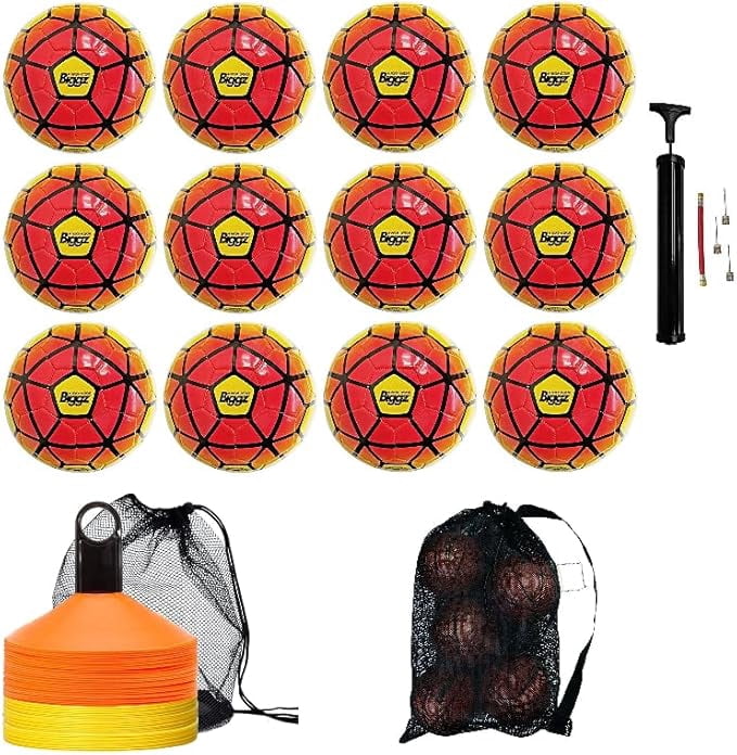 Biggz Soccer Ball Starter kit - Training Coaching Set w/mesh Bag & 50pk Cones