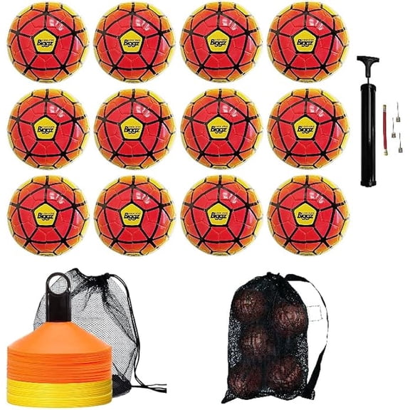 Biggz Soccer Ball Starter kit - Training Coaching Set w/mesh Bag & 50pk Cones