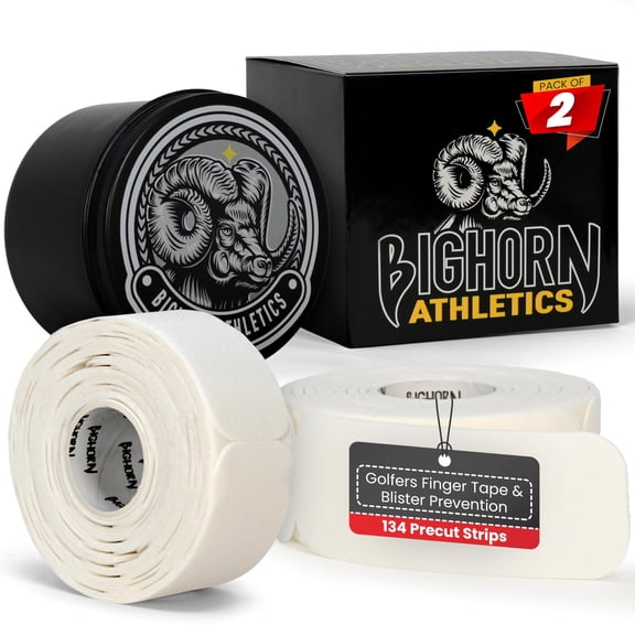 Bighorn Athletics Blister Prevention Tape for Fingers & Feet, Golf Finger Tape, Waterproof Precut Strips, Blister Protection for Running, Hiking, 2-Pack with Tin Can, White