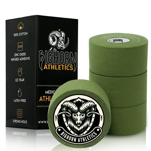 Bighorn Athletics EZ-Tear Athletic & Medical Sports Tape, 1.5-Inch x 45-feet, 4-Rolls (Military Green)