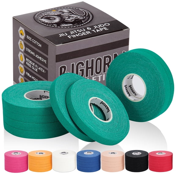 Bighorn Athletics Jiu-Jitsu Finger Tape, 0.3-Inch x 45-feet, 8-Rolls (Green) - Versatile Tape for Martial Arts, Climbing, and More