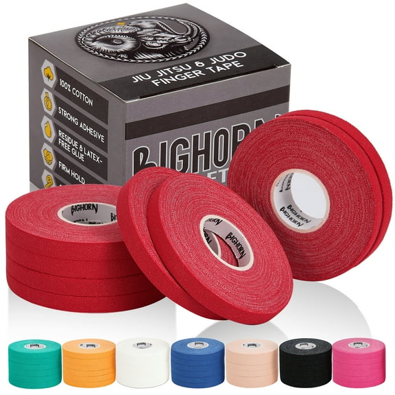 Bighorn Athletics Jiu-Jitsu Finger Tape, 0.3-Inch x 45-feet, 8-Rolls (Red) - Versatile Tape for Martial Arts, Climbing, and More