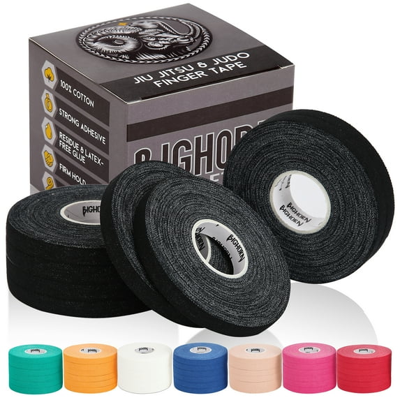 Bighorn Athletics Jiu-Jitsu & Judo Athletic Finger Tape, 0.3-Inch x 45-feet, 8-Rolls (Black) - Versatile Tape for Martial Arts, Climbing, and More