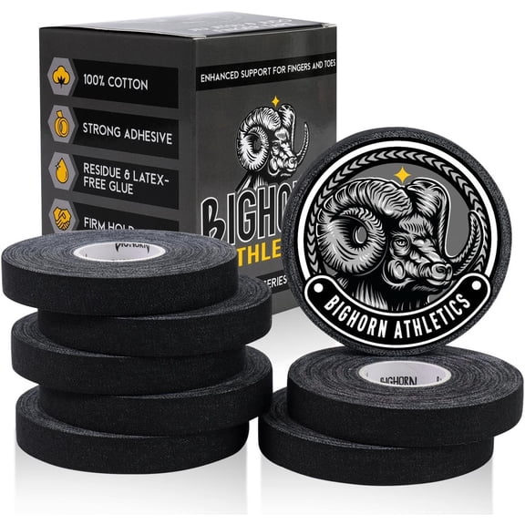 Bighorn Athletics Jiu-Jitsu & Judo Finger Tape, 0.5-Inch x 45-feet, 8-Rolls (Black) - Versatile Tape for Martial Arts, Climbing, and More