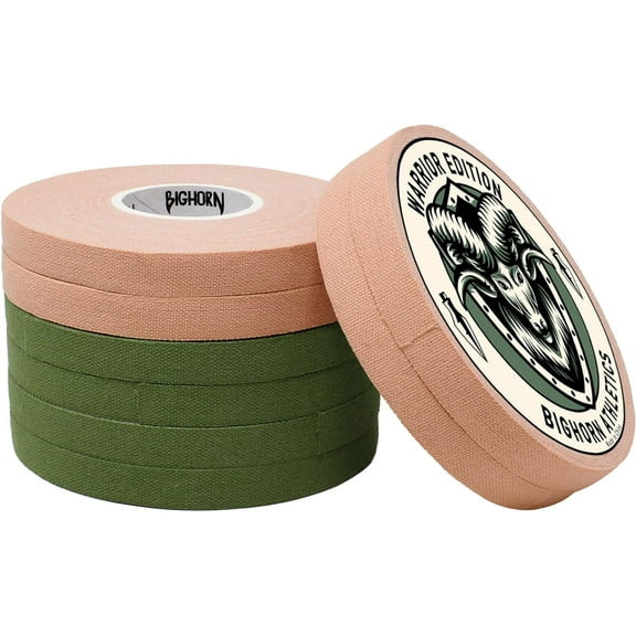 Bighorn Athletics Jiu-Jitsu & Judo Finger Tape, Warrior Edition, 0.3-Inch x 45-feet, 8-Rolls (Military Green & Nude) - Versatile Tape for Martial Arts, Climbing, and More