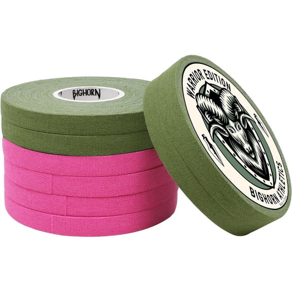 Bighorn Athletics Jiu-Jitsu & Judo Finger Tape, Warrior Edition, 0.3-Inch x 45-feet, 8-Rolls (Military Green & Pink) - Versatile Tape for Martial Arts, Climbing, and More
