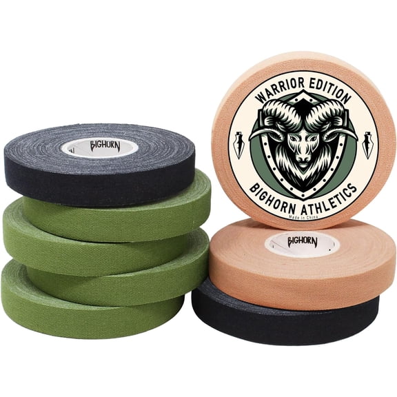 Bighorn Athletics Jiu-Jitsu & Judo Finger Tape, Warrior Edition, 0.5-Inch x 45-feet, 8-Rolls (Military Green, Black, Nude) - Versatile Tape for Martial Arts, Climbing, and More