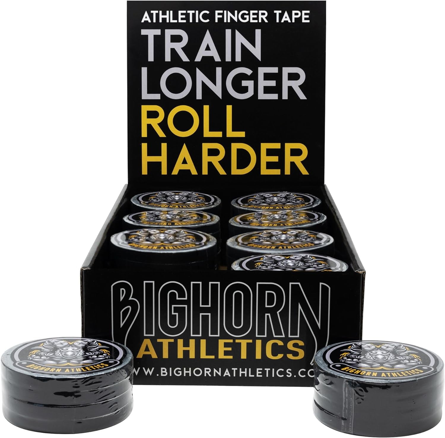 Bighorn Athletics Premium Competition Jiu-Jitsu Finger Tape - Bulk Box of 16-Bundles, 0.3-Inch Width, Black