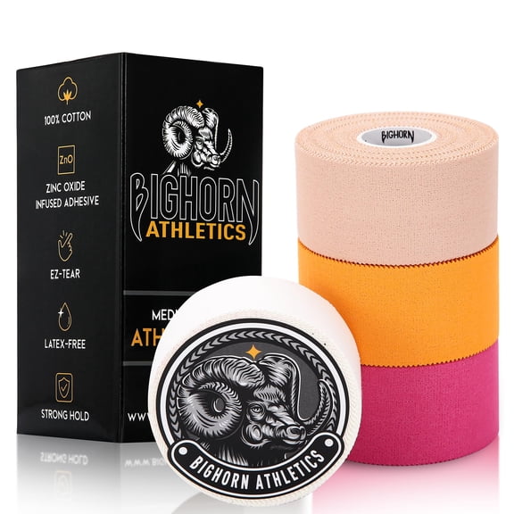Bighorn Athletics Sports Tape & Medical Tape, Wrist Tape & Ankle Support Tape, EZ-Tear Zinc Oxide Infused Tape for Sensitive Skin, First-Aid Tape, 1.5-Inch x 45-Feet, 4 Rolls (Pink/White/Orange/Nude)