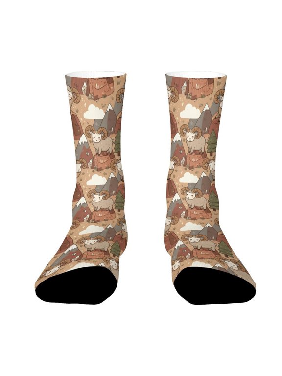 Bighorn Sheep Funny Novelty Crew Socks for Women Men Sports