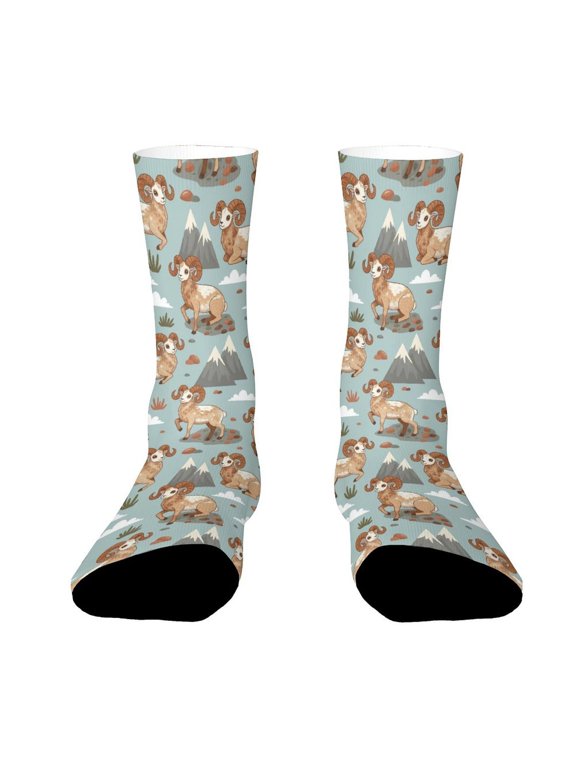 Bighorn Sheep Mountain Funny Novelty Crew Socks for Women Men Sports